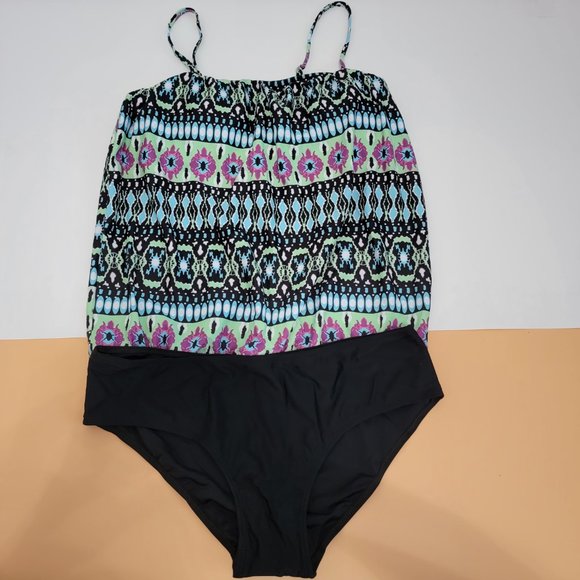 Chenghe Women's Bandeau Blouson Tankini Top High Waisted  Bottom two pieces - Picture 3 of 10